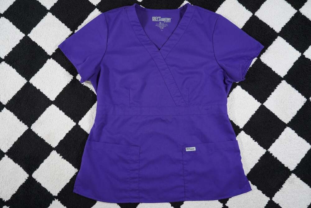Grey's Anatomy by Barco Women's Mock Wrap Purple Scrub Top